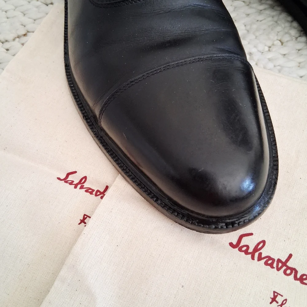 Salvatore Ferragamo Classic Oxford Dress Shoes Formal Wedding Black Tie Sz:10.5B